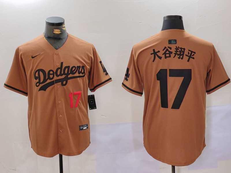 Mens Los Angeles Dodgers #17 Shohei Ohtani Brown Cool Base Stitched Baseball Jersey